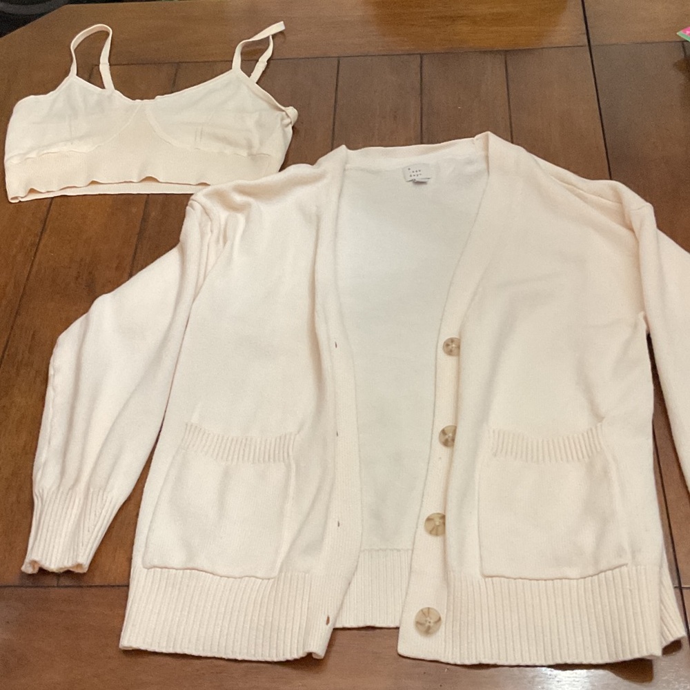 Cream Cardigan Sweater and Bralette Set